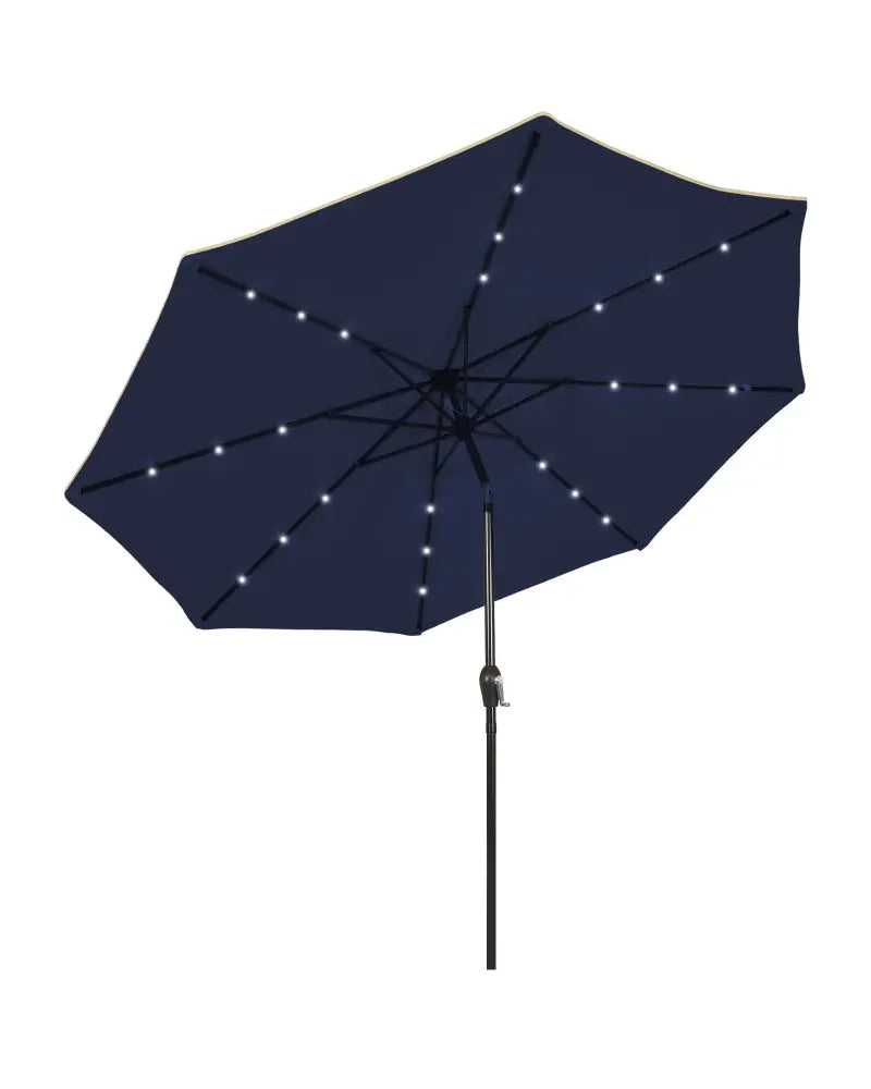 9 Feet Solar LED Lighted Patio Market Umbrella Tilt Adjustment Crank Lift-Dark Blue - Dark Blue - Outdoor Umbrellas