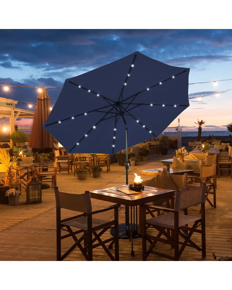 9 Feet Solar LED Lighted Patio Market Umbrella Tilt Adjustment Crank Lift-Dark Blue - Dark Blue - Outdoor Umbrellas