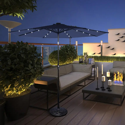 9 Feet Solar LED Lighted Patio Market Umbrella Tilt Adjustment Crank Lift-Dark Blue - Dark Blue - Outdoor Umbrellas