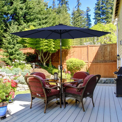 9 Feet Solar LED Lighted Patio Market Umbrella Tilt Adjustment Crank Lift-Dark Blue - Dark Blue - Outdoor Umbrellas