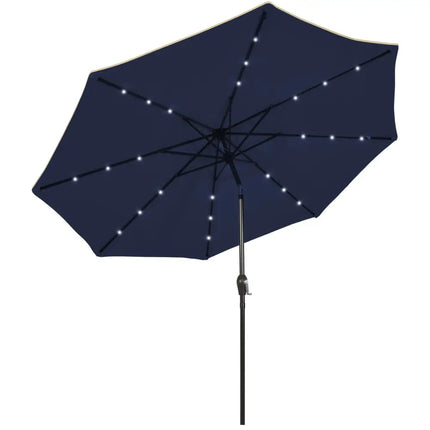 9 Feet Solar LED Lighted Patio Market Umbrella Tilt Adjustment Crank Lift-Dark Blue - Dark Blue - Outdoor Umbrellas
