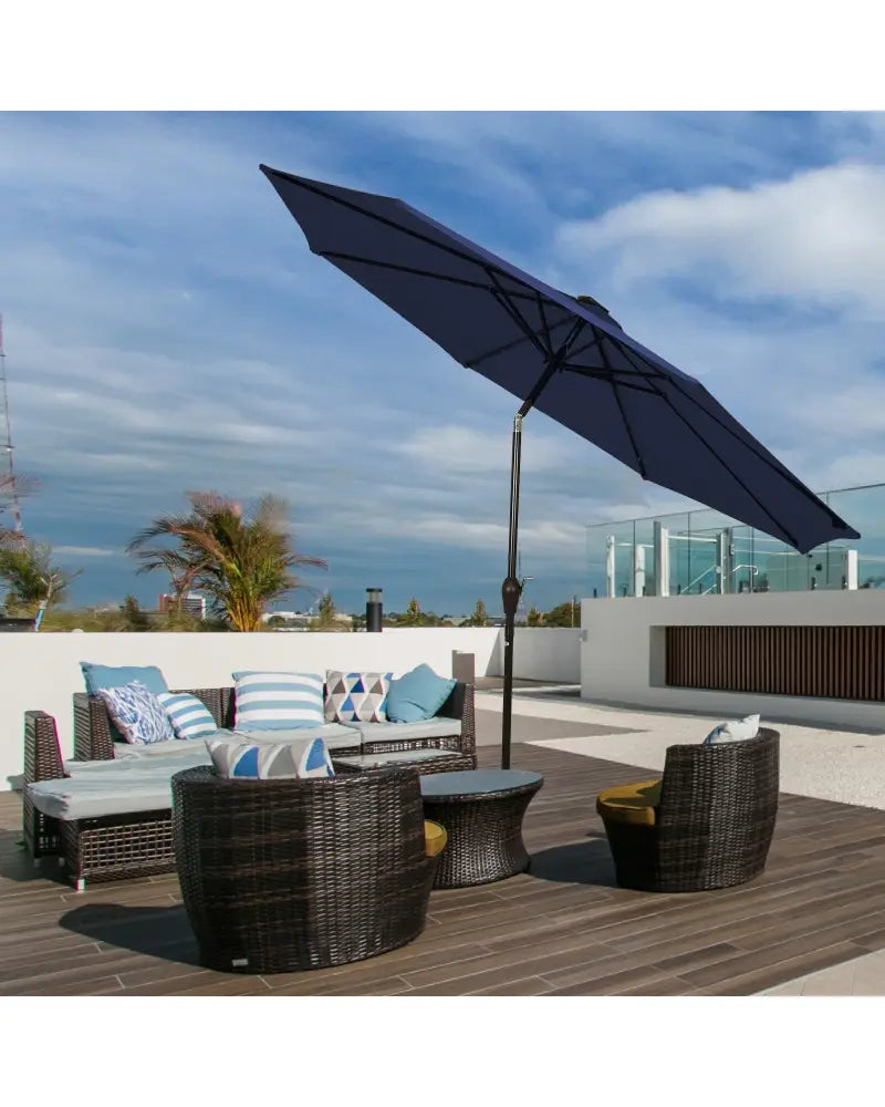 9 Feet Solar LED Lighted Patio Market Umbrella Tilt Adjustment Crank Lift-Dark Blue - Dark Blue - Outdoor Umbrellas