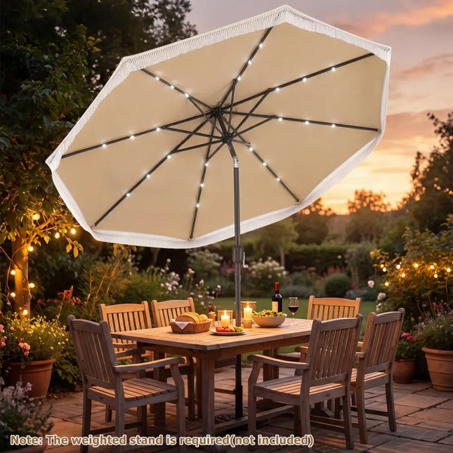 9 Feet Solar Patio Umbrella with 24 LED Lights for Yard-Beige - Beige - Outdoor Umbrellas