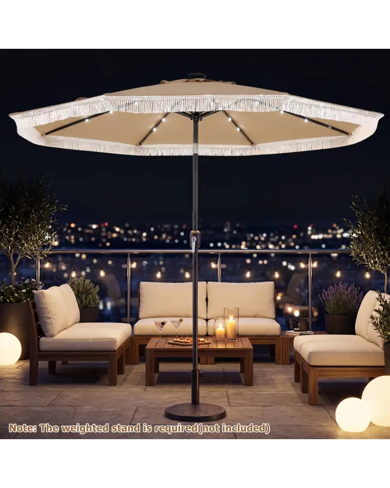 9 Feet Solar Patio Umbrella with 24 LED Lights for Yard-Beige - Beige - Outdoor Umbrellas