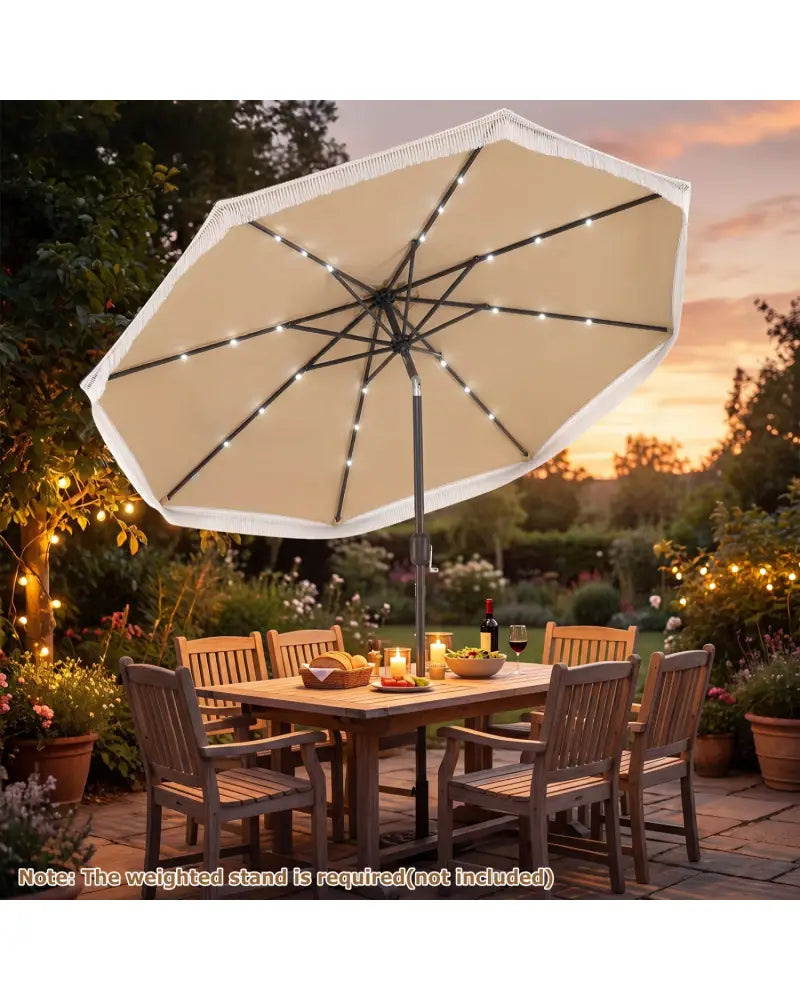 9 Feet Solar Patio Umbrella with 24 LED Lights for Yard-Beige - Beige - Outdoor Umbrellas