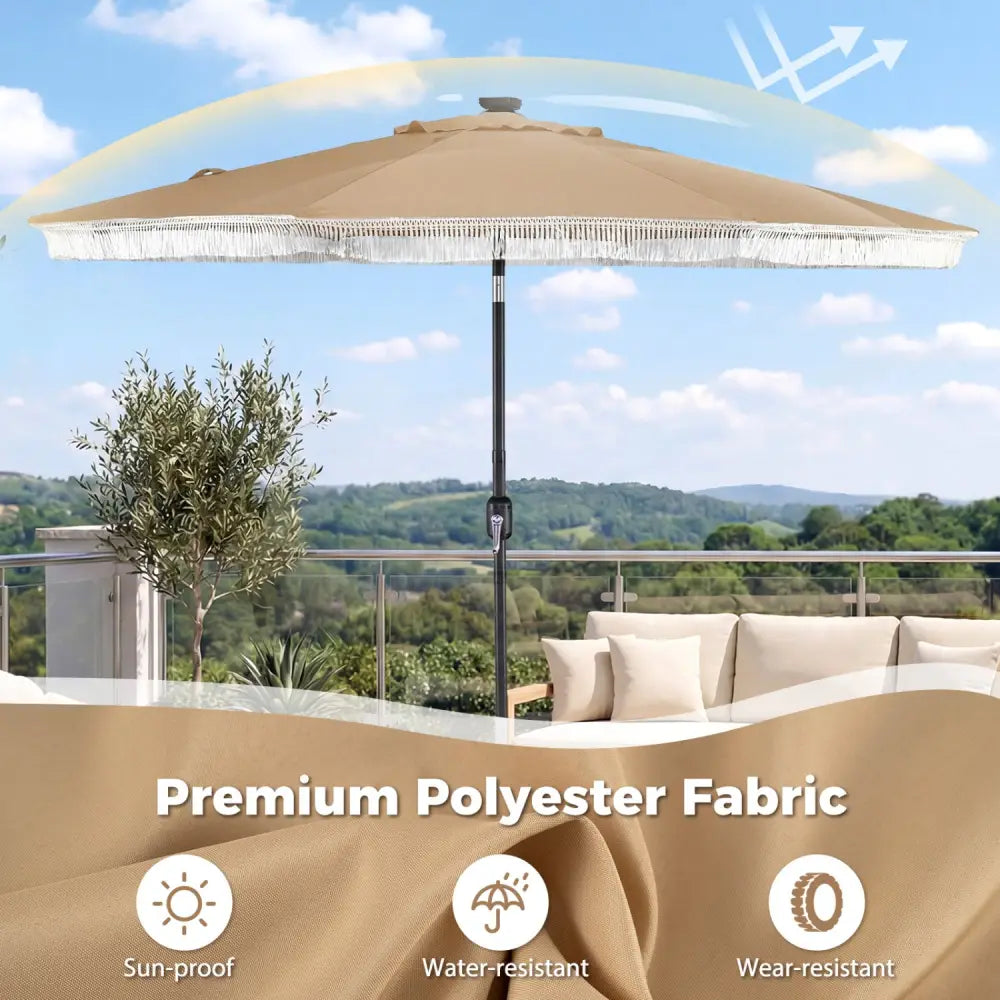 9 Feet Solar Patio Umbrella with 24 LED Lights for Yard-Beige - Beige - Outdoor Umbrellas