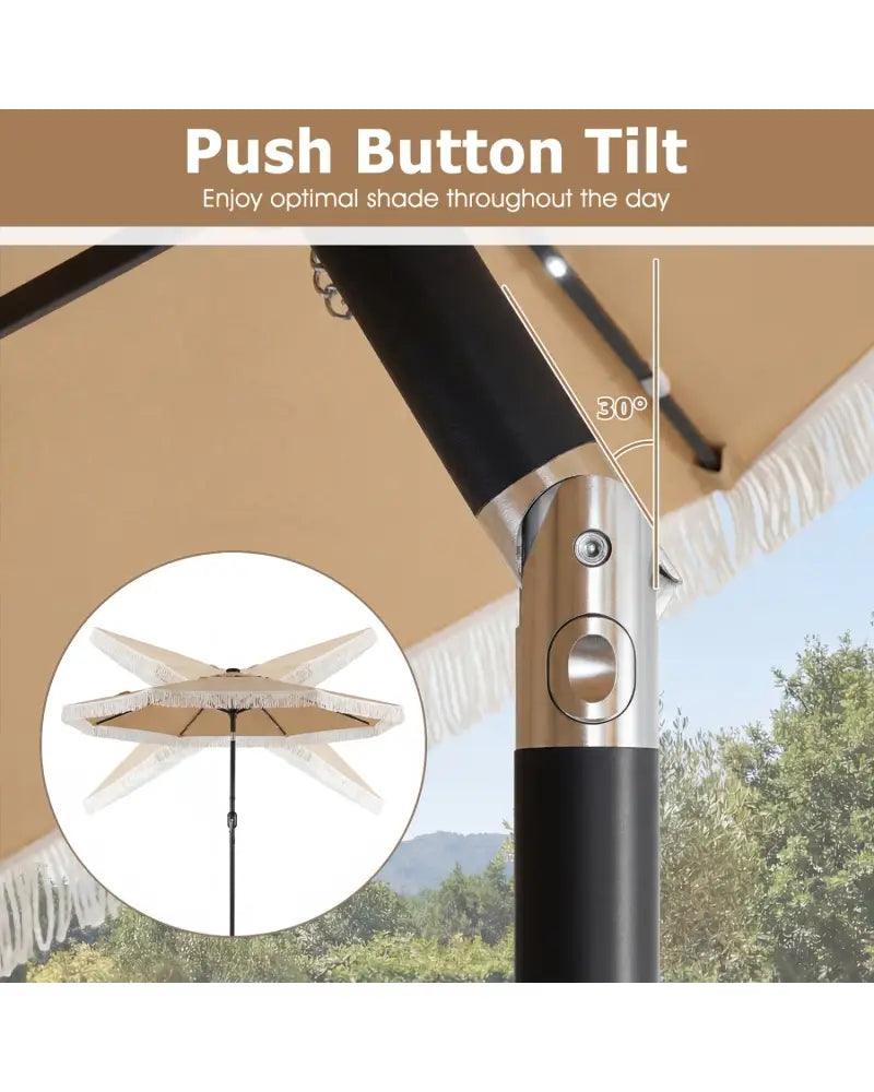 9 Feet Solar Patio Umbrella with 24 LED Lights for Yard-Beige - Beige - Outdoor Umbrellas