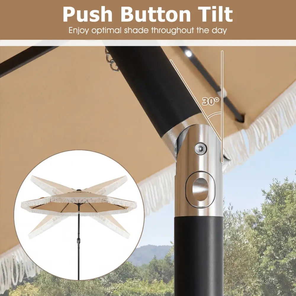 9 Feet Solar Patio Umbrella with 24 LED Lights for Yard-Beige - Beige - Outdoor Umbrellas