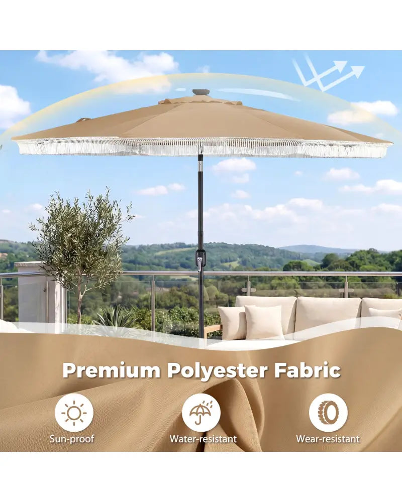 9 Feet Solar Patio Umbrella with 24 LED Lights for Yard-Beige - Beige - Outdoor Umbrellas