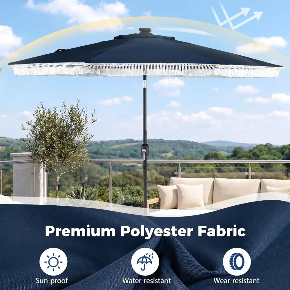 9 Feet Solar Patio Umbrella with 24 LED Lights for Yard-Navy - Navy - Outdoor Umbrellas