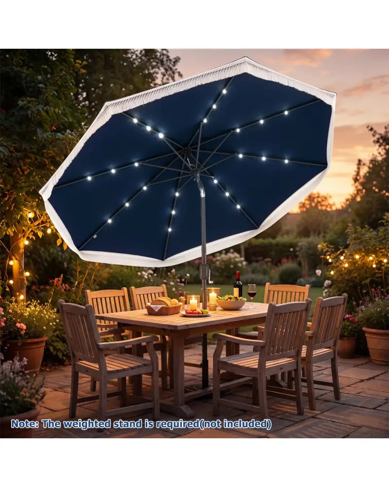9 Feet Solar Patio Umbrella with 24 LED Lights for Yard-Navy - Navy - Outdoor Umbrellas
