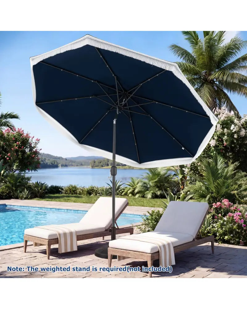 9 Feet Solar Patio Umbrella with 24 LED Lights for Yard-Navy - Navy - Outdoor Umbrellas