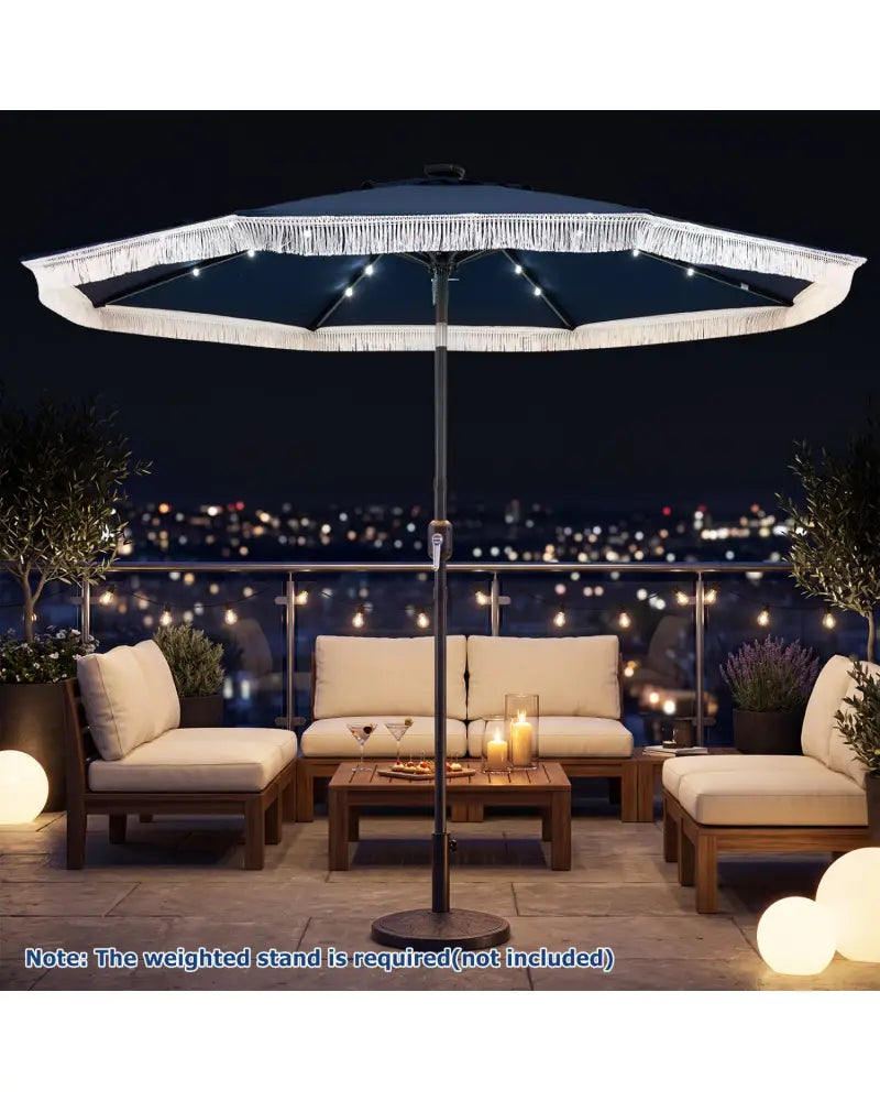 9 Feet Solar Patio Umbrella with 24 LED Lights for Yard-Navy - Navy - Outdoor Umbrellas