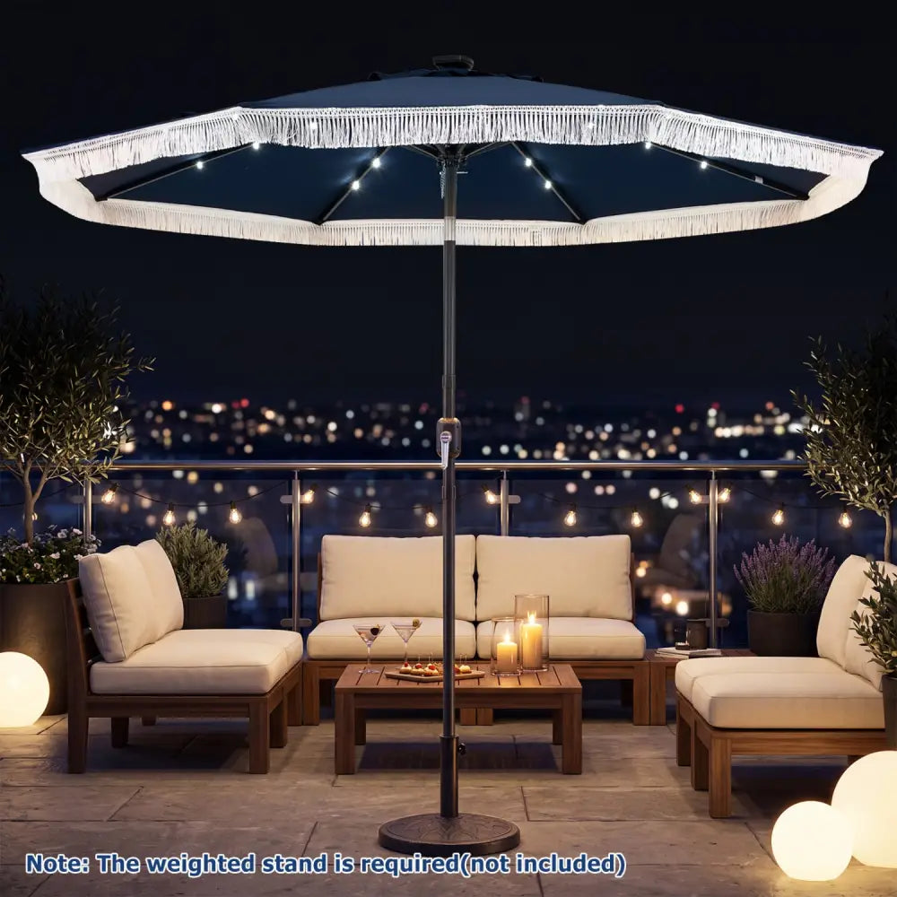 9 Feet Solar Patio Umbrella with 24 LED Lights for Yard-Navy - Navy - Outdoor Umbrellas