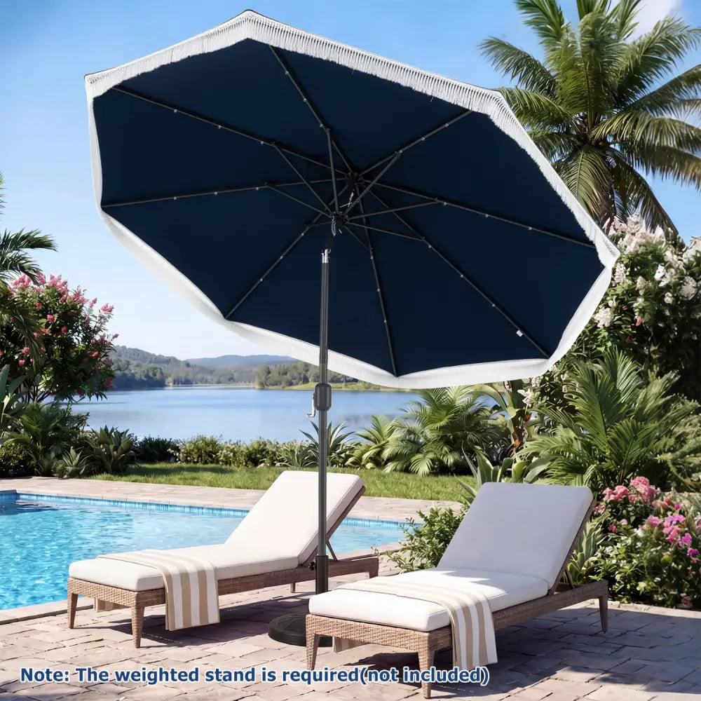 9 Feet Solar Patio Umbrella with 24 LED Lights for Yard-Navy - Navy - Outdoor Umbrellas