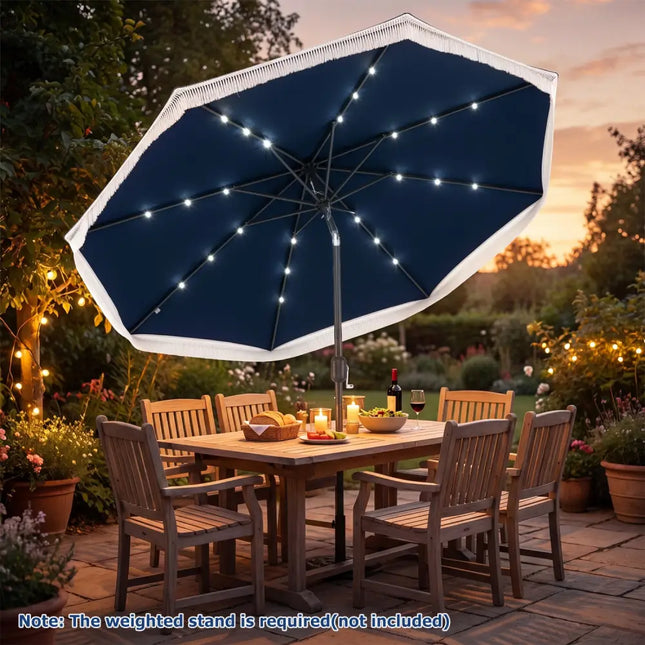 9 Feet Solar Patio Umbrella with 24 LED Lights for Yard-Navy - Navy - Outdoor Umbrellas