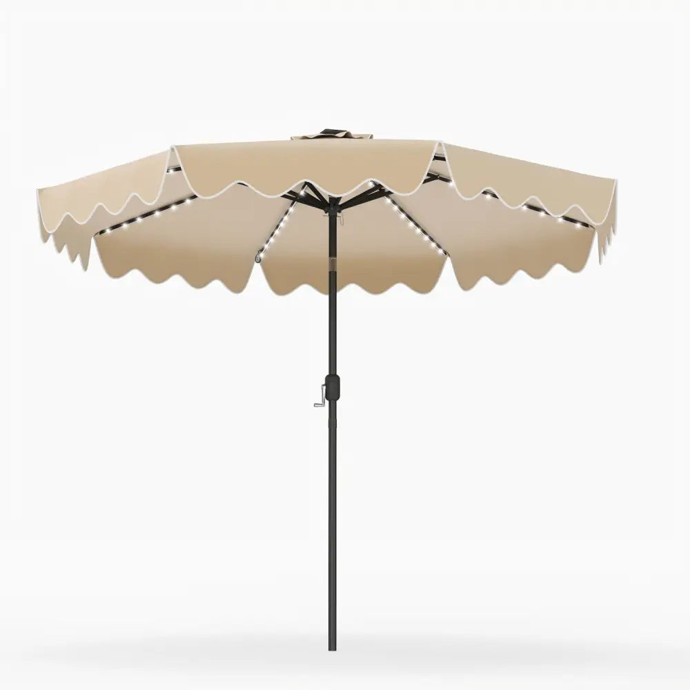 9 Feet Solar Patio Umbrella with Color-Changing LED Lights-Beige - Beige - Outdoor Umbrellas