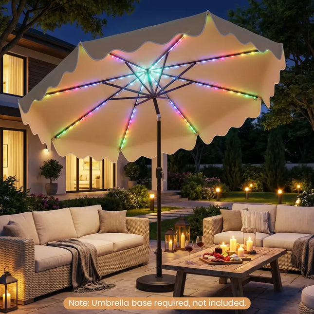 9 Feet Solar Patio Umbrella with Color-Changing LED Lights-Beige - Beige - Outdoor Umbrellas