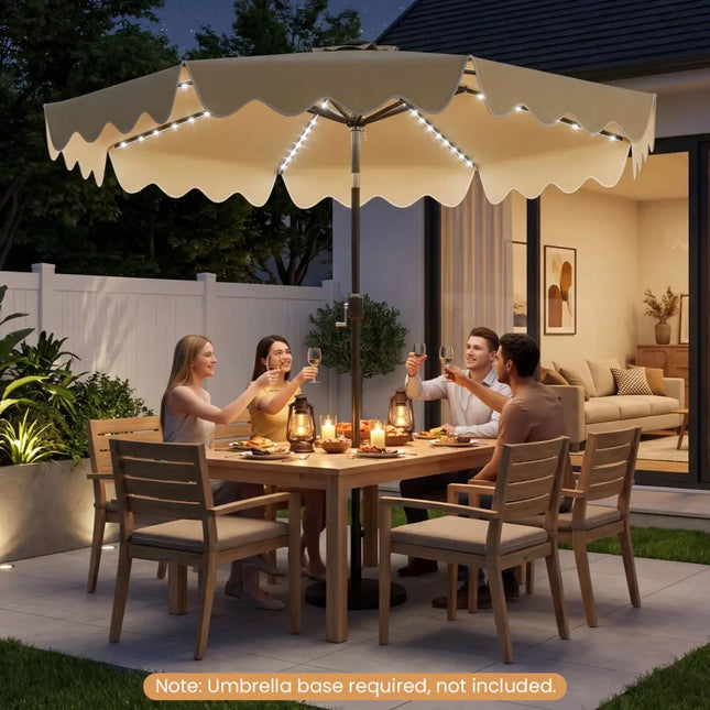 9 Feet Solar Patio Umbrella with Color-Changing LED Lights-Beige - Beige - Outdoor Umbrellas