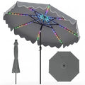 9 Feet Solar Patio Umbrella with Color-Changing LED Lights-Gray - Gray - Outdoor Umbrellas