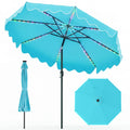 9 Feet Solar Patio Umbrella with Color-Changing LED Lights-Turquoise - Turquoise - Outdoor Umbrellas