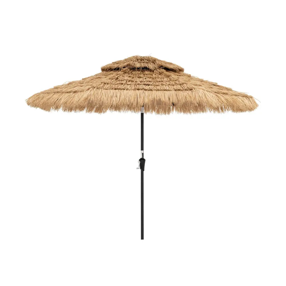 9 Feet Solar Powered Thatched Tiki Patio Umbrella with Led Lights - Natural - Outdoor Umbrellas