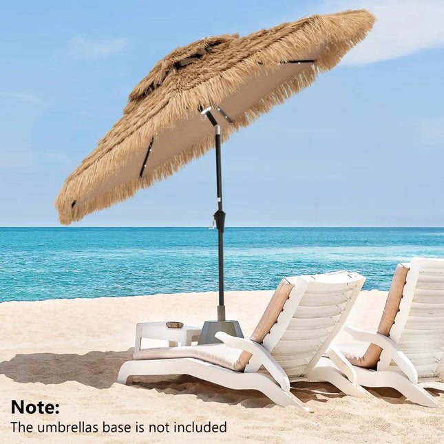 9 Feet Solar Powered Thatched Tiki Patio Umbrella with Led Lights - Natural - Outdoor Umbrellas
