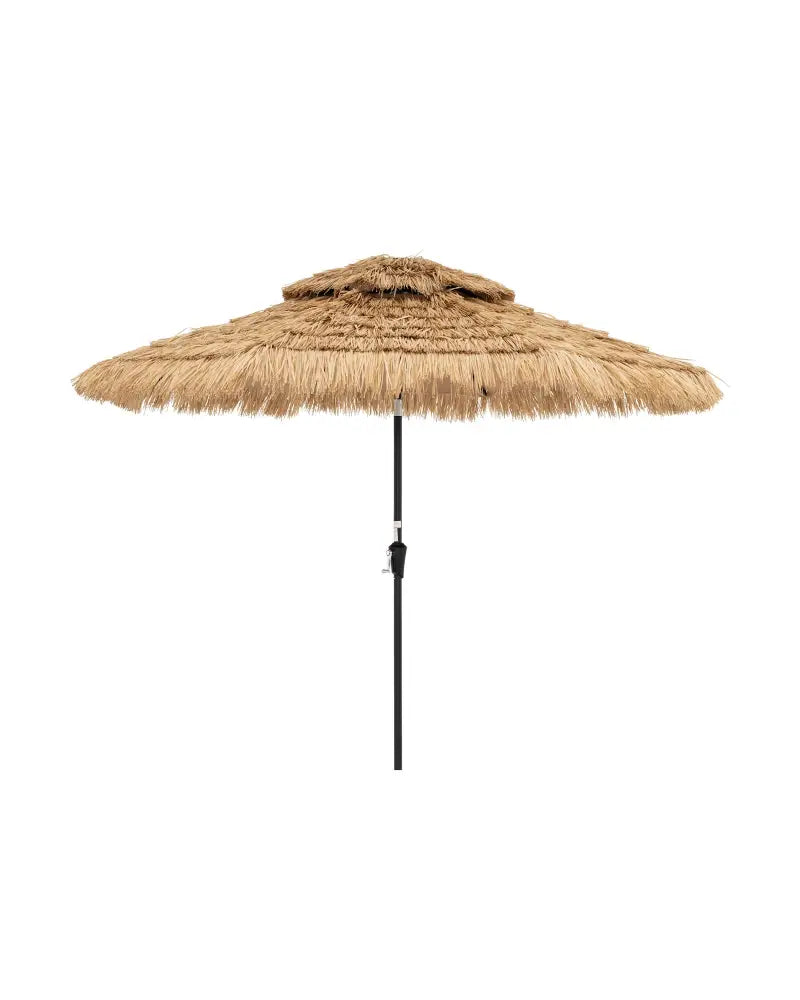 9 Feet Solar Powered Thatched Tiki Patio Umbrella with Led Lights - Natural - Outdoor Umbrellas