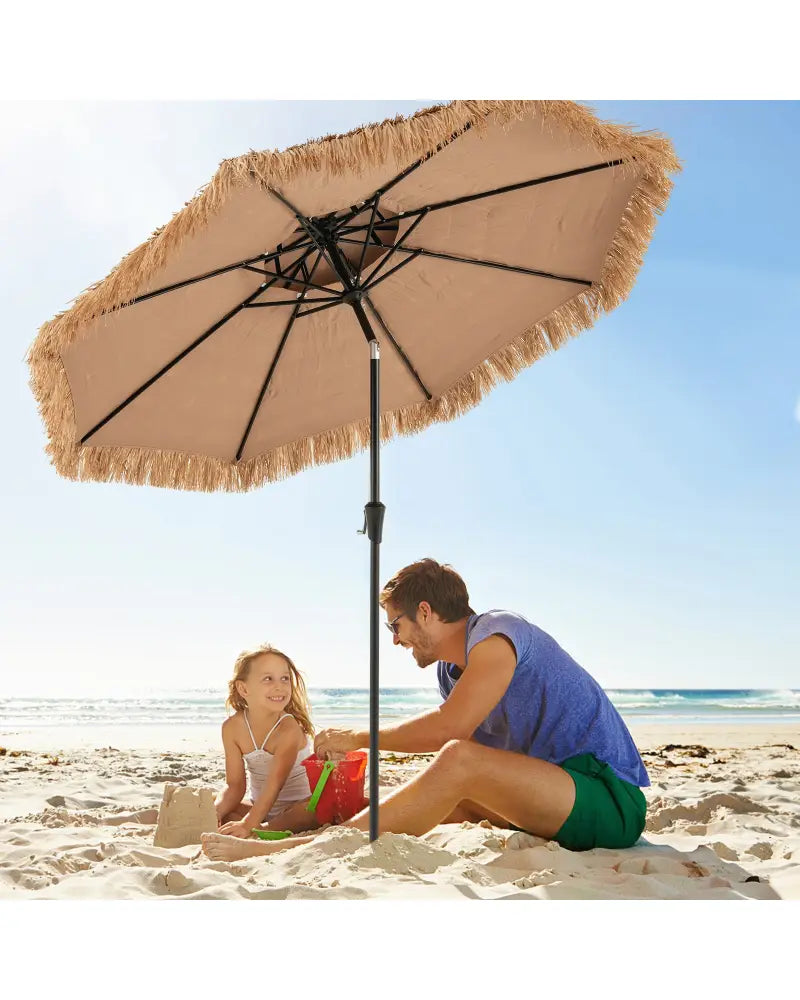 9 Feet Thatched Tiki Umbrella with 8 Ribs - Natural - Outdoor Umbrellas