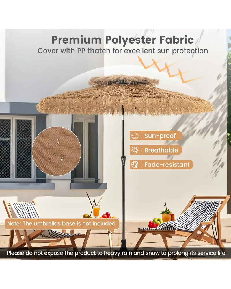 9 Feet Thatched Tiki Umbrella with 8 Ribs - Natural - Outdoor Umbrellas