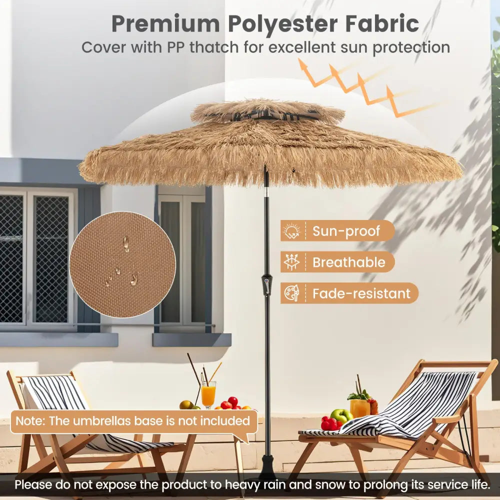9 Feet Thatched Tiki Umbrella with 8 Ribs - Natural - Outdoor Umbrellas