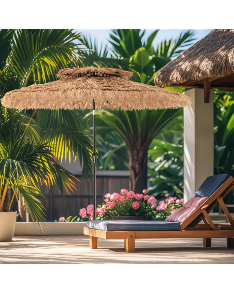 9 Feet Thatched Tiki Umbrella with 8 Ribs - Natural - Outdoor Umbrellas