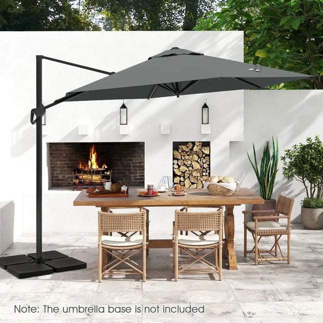 9 FT Cantilever Patio Umbrella with Vented Top and Sun-Protective Canopy-Gray - Gray - Outdoor Umbrellas