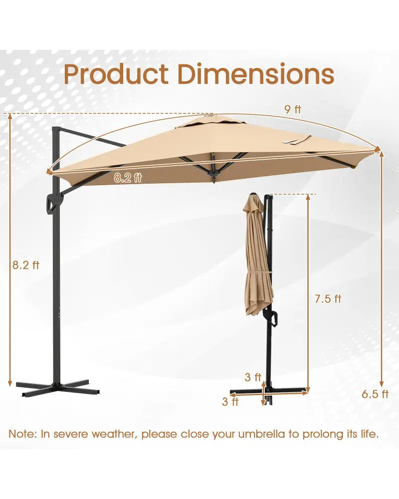 9 FT Cantilever Patio Umbrella with Vented Top and Sun-Protective Canopy-Beige - Beige - Outdoor Umbrellas