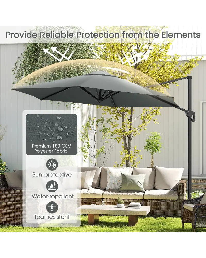 9 FT Cantilever Patio Umbrella with Vented Top and Sun-Protective Canopy-Gray - Gray - Outdoor Umbrellas