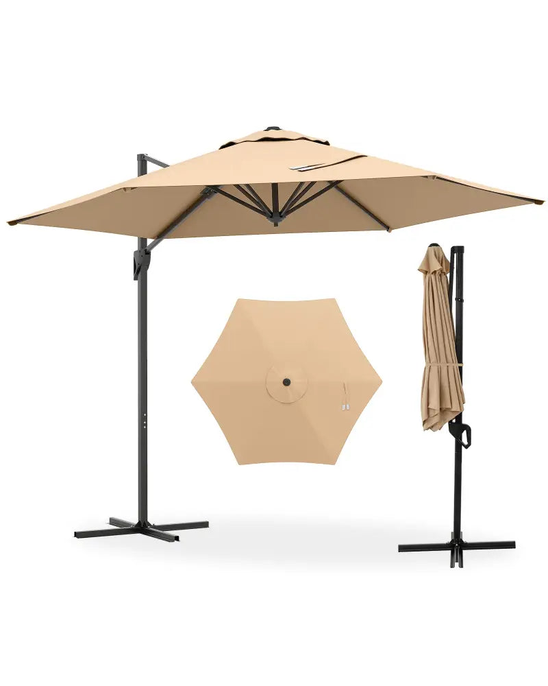 9 FT Cantilever Patio Umbrella with Vented Top and Sun-Protective Canopy-Beige - Beige - Outdoor Umbrellas