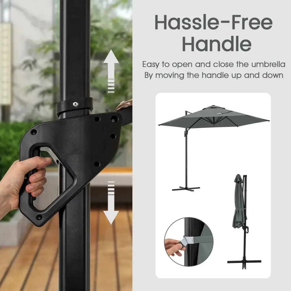 9 FT Cantilever Patio Umbrella with Vented Top and Sun-Protective Canopy-Gray - Gray - Outdoor Umbrellas