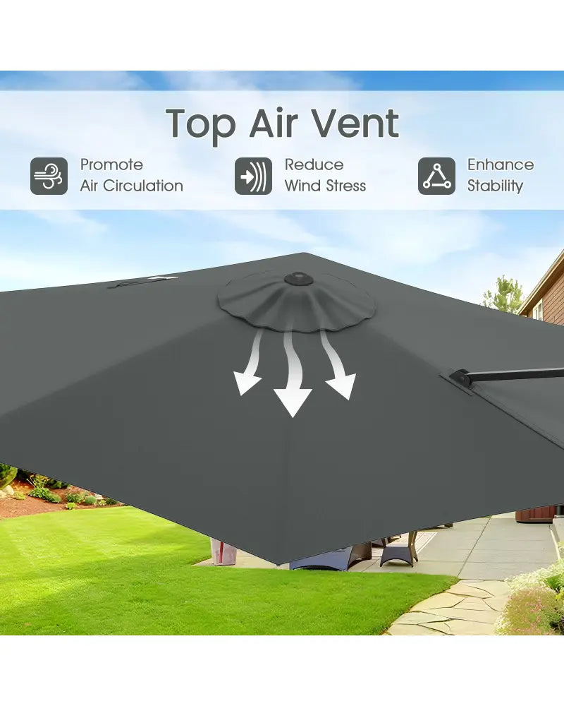 9 FT Cantilever Patio Umbrella with Vented Top and Sun-Protective Canopy-Gray - Gray - Outdoor Umbrellas