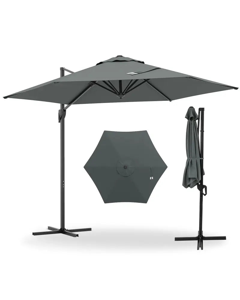 9 FT Cantilever Patio Umbrella with Vented Top and Sun-Protective Canopy-Gray - Gray - Outdoor Umbrellas