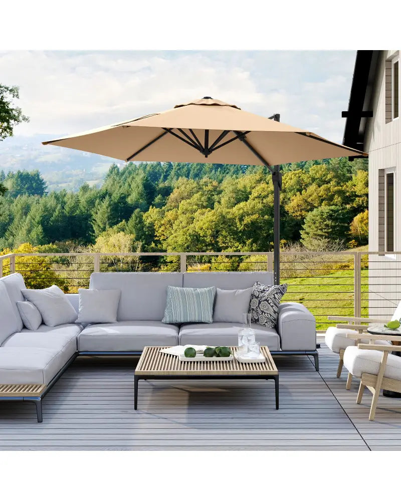 9 FT Cantilever Patio Umbrella with Vented Top and Sun-Protective Canopy-Beige - Beige - Outdoor Umbrellas