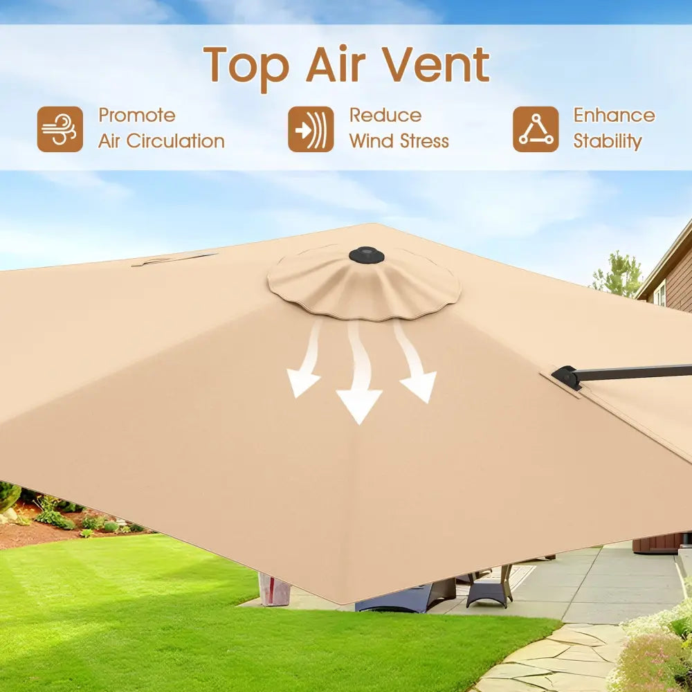 9 FT Cantilever Patio Umbrella with Vented Top and Sun-Protective Canopy-Beige - Beige - Outdoor Umbrellas