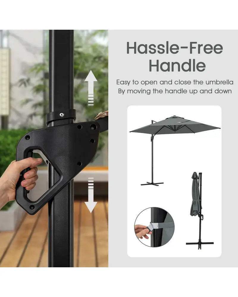 9 FT Cantilever Patio Umbrella with Vented Top and Sun-Protective Canopy-Gray - Gray - Outdoor Umbrellas