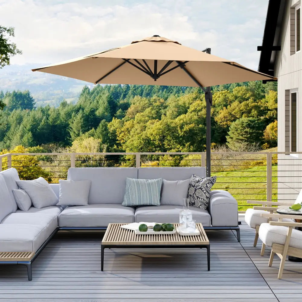 9 FT Cantilever Patio Umbrella with Vented Top and Sun-Protective Canopy-Beige - Beige - Outdoor Umbrellas