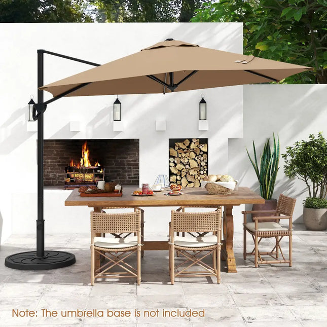 9 FT Cantilever Patio Umbrella with Vented Top and Sun-Protective Canopy-Brown - Brown - Outdoor Umbrellas