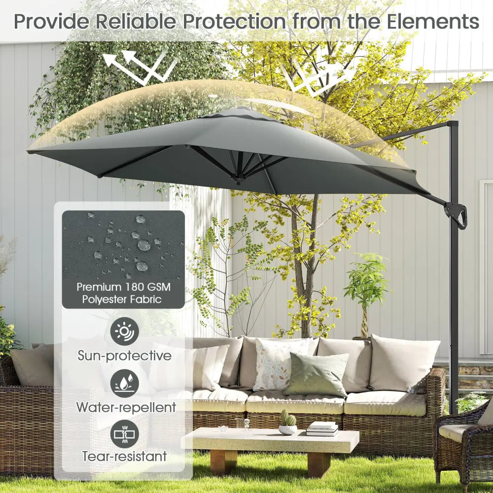 9 FT Cantilever Patio Umbrella with Vented Top and Sun-Protective Canopy-Gray - Gray - Outdoor Umbrellas