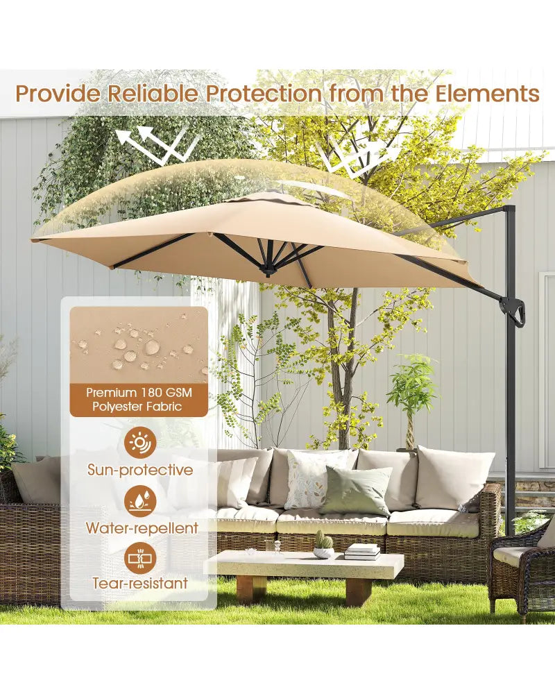 9 FT Cantilever Patio Umbrella with Vented Top and Sun-Protective Canopy-Beige - Beige - Outdoor Umbrellas