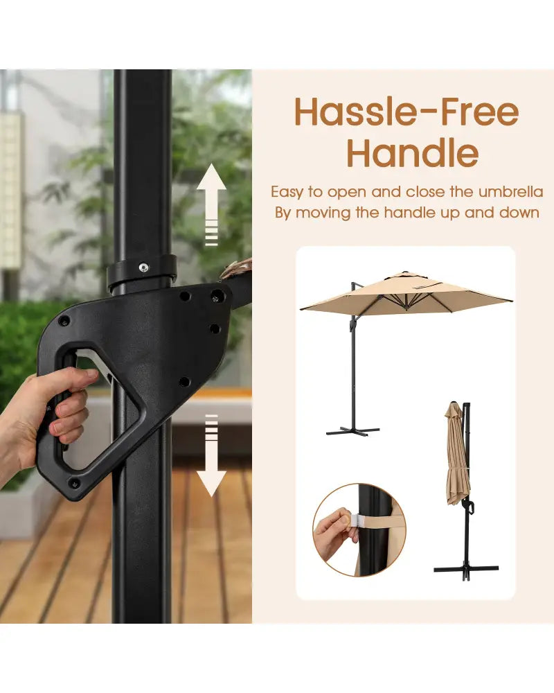 9 FT Cantilever Patio Umbrella with Vented Top and Sun-Protective Canopy-Beige - Beige - Outdoor Umbrellas