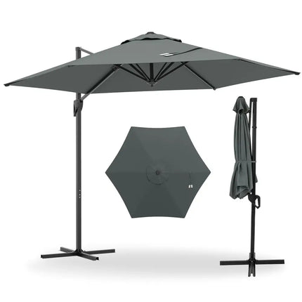 9 FT Cantilever Patio Umbrella with Vented Top and Sun - Protective Canopy - Gray - Oasis Home Essentials
