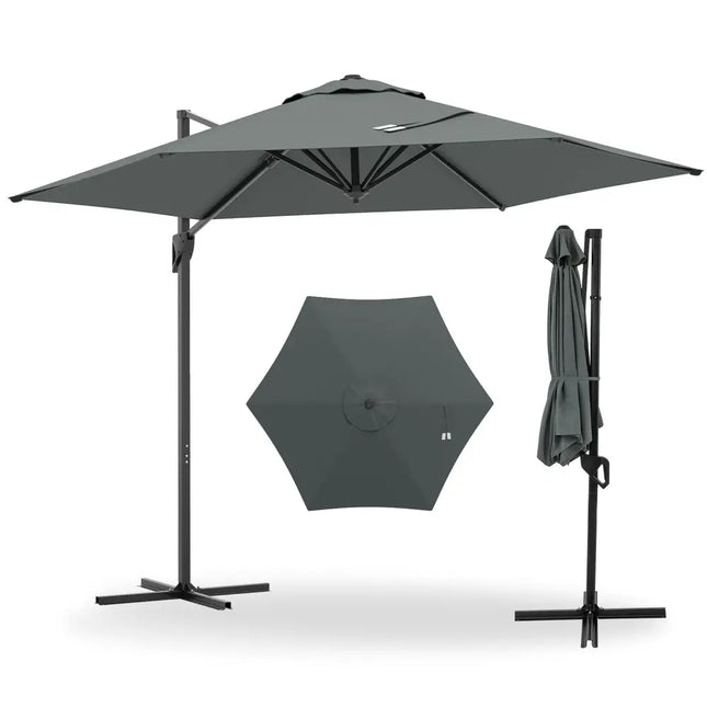9 FT Cantilever Patio Umbrella with Vented Top and Sun - Protective Canopy - Gray - Oasis Home Essentials