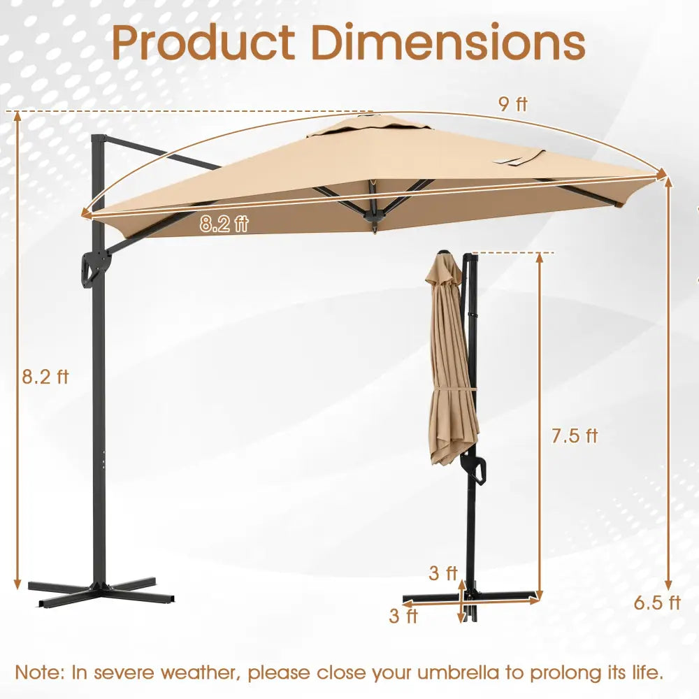 9 FT Cantilever Patio Umbrella with Vented Top and Sun-Protective Canopy-Beige - Beige - Outdoor Umbrellas